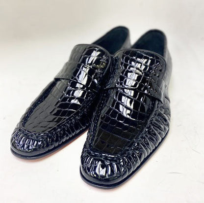 C Collection Crocodile Leather Loafer - Black