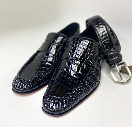 C Collection Crocodile Leather Loafer - Black