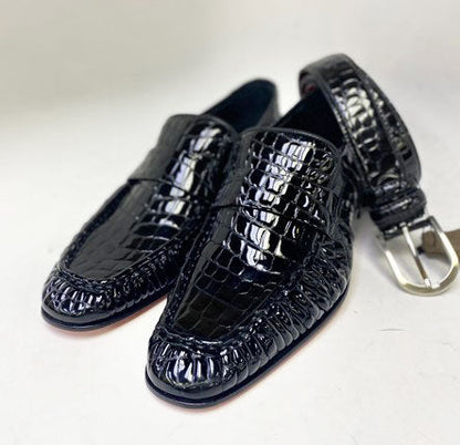 C Collection Crocodile Leather Loafer - Black