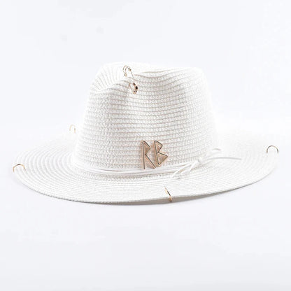 Unisex Metal Letter Straw Panama Hat