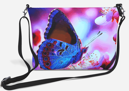 Butterfly and Pink Flowers Crossbody Bag