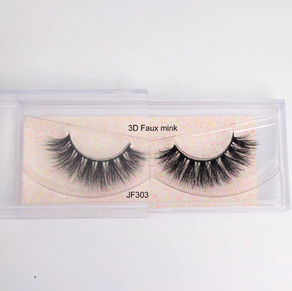 Fake Mink Eye Lash with Custom Eyelash Box 3D  Fluffy Mink Eyelash Full Strip Eye Lashes with applicator