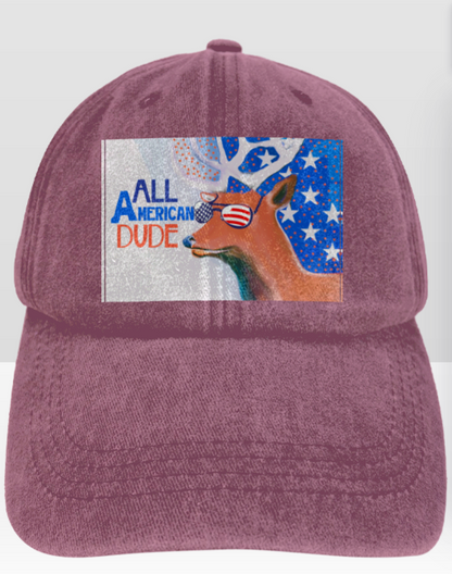 All American Dude with Deer Vintage Washed Baseball Cap | Ships from USA