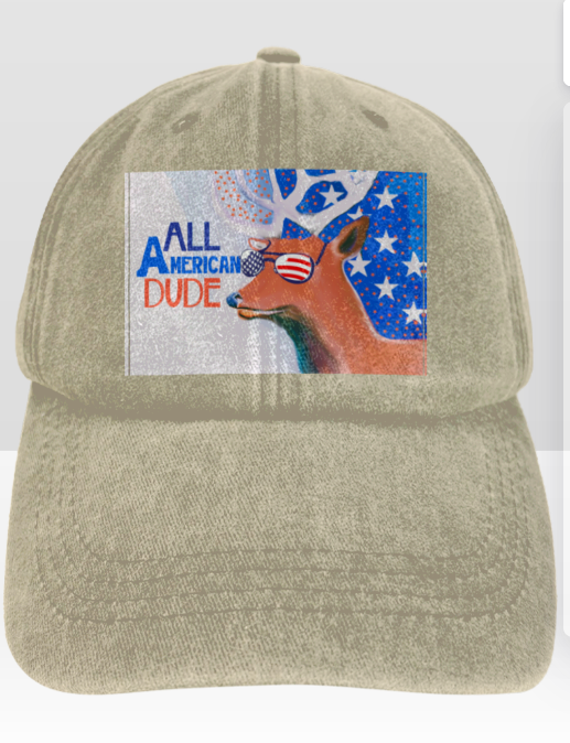 All American Dude with Deer Vintage Washed Baseball Cap | Ships from USA
