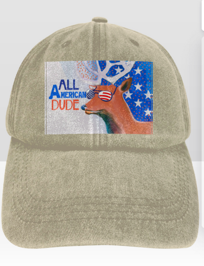 All American Dude with Deer Vintage Washed Baseball Cap | Ships from USA