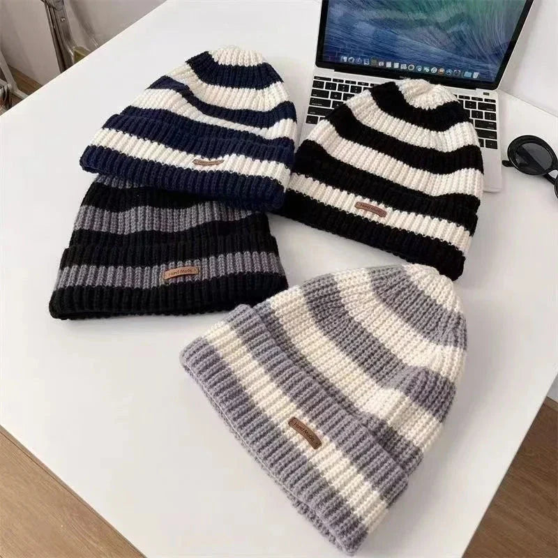 Unisex Stacking Knitted Beanie Cap – Winter Warm Striped Hip-Hop Bonnet Hat