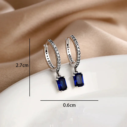 Blue Zircon Stud Earrings for Women | European Style Silver Jewelry
