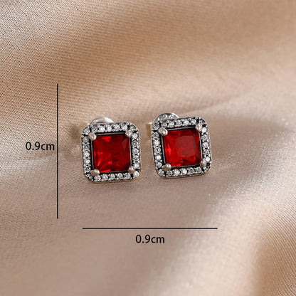 Blue Zircon Stud Earrings for Women | European Style Silver Jewelry