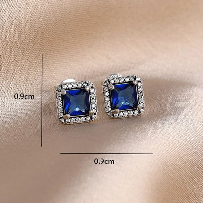 Blue Zircon Stud Earrings for Women | European Style Silver Jewelry