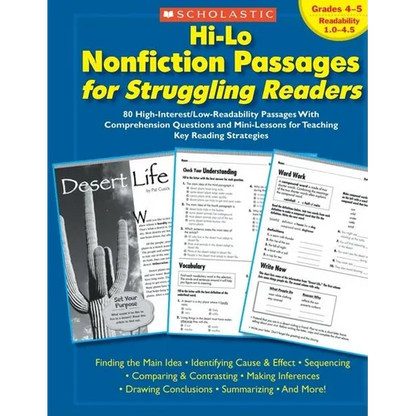 Hi-Lo Nonfiction Passages for Struggling Readers: Grades 4-5: 80 High-Interest/Low-Readability Passages with Comprehension Questions and Mini-Lessons - Paperback