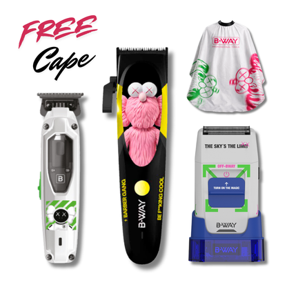 B-Way B10K Professional Barber Kit | Clipper + T-Pro Trimmer + OFF Shaver | FREE Barber Cape