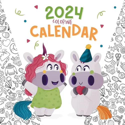 2024 Coloring Calendar: Unicorns Coloring Book - Paperback