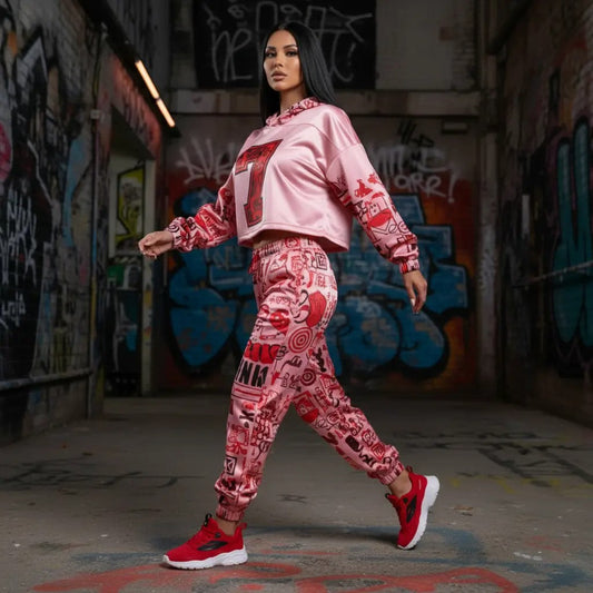 Pink graffiti scribbles on Women's Long Sleeve Fleece Hoodie JACKET ONLY new create by Designs By Kiekie