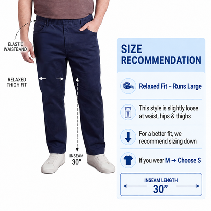 Men's Lightweight Casual Elastic Waist Pull-On Jeans – Denim & Twill Pants with Easy Fit