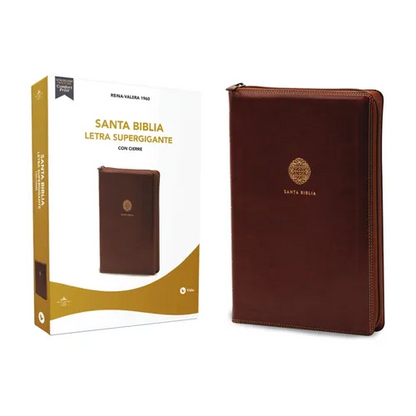 Rvr60, Santa Biblia, Letra Supergigante, Leathersoft, Café, Con Cierre, Comfort Print - Leather