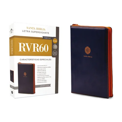 Rvr60, Santa Biblia, Letra Supergigante, Leathersoft, Azul, Con Cierre, Comfort Print - Leather
