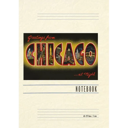 Vintage Lined Notebook Greetings from Chicago at Night - Paperback