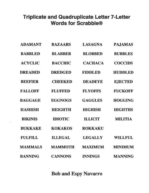 Triplicate and Quadruplicate Letter 7-Letter Words for Scrabble - Paperback