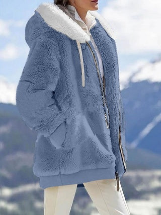 Plush Hooded Jacket – Oversized Fleece Zip-Up with Pockets