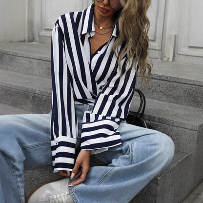 Women's Striped Long-Sleeve Loose Shirt – S–2XL