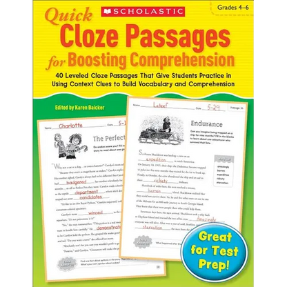 Quick Cloze Passages for Boosting Comprehension: Grades 4-6: 40 Leveled Cloze Passages That Give Students Practice in Using Context Clues to Build Voc - Paperback