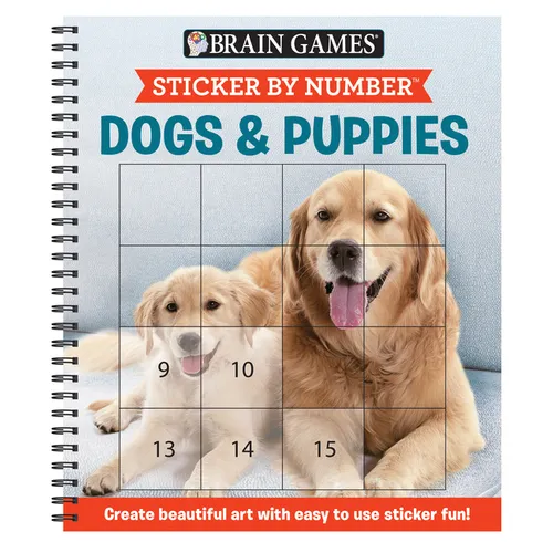 Brain Games - Sticker by Number: Dogs & Puppies (Easy - Square Stickers): Create Beautiful Art with Easy to Use Sticker Fun! - Spiral
