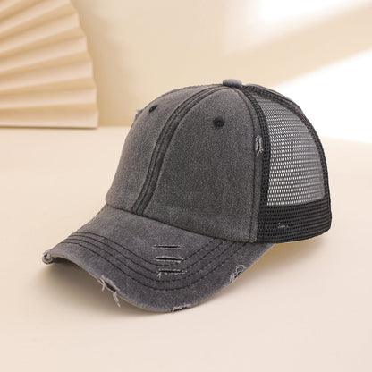 Distressed Washed Mesh Baseball Cap – Frayed Unisex Hat for Outdoor & Daily Wear
