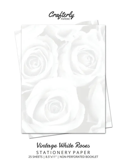 Vintage White Roses Stationery Paper: Cute Letter Writing Paper for Home, Office, 25 Count, Floral Print - Paperback