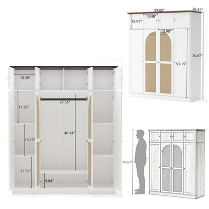 8 Door Armoire Wardrobe with Adjustable Shelves and Hanging Rod