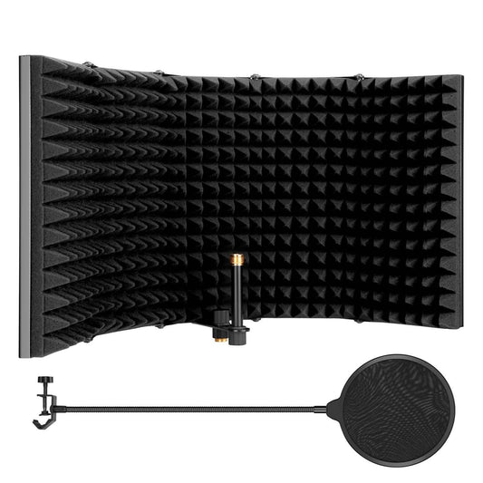 AGPtEK 5 Foldable Absorbing Foam Reflector with Mic Pop Filter Recording Equipment