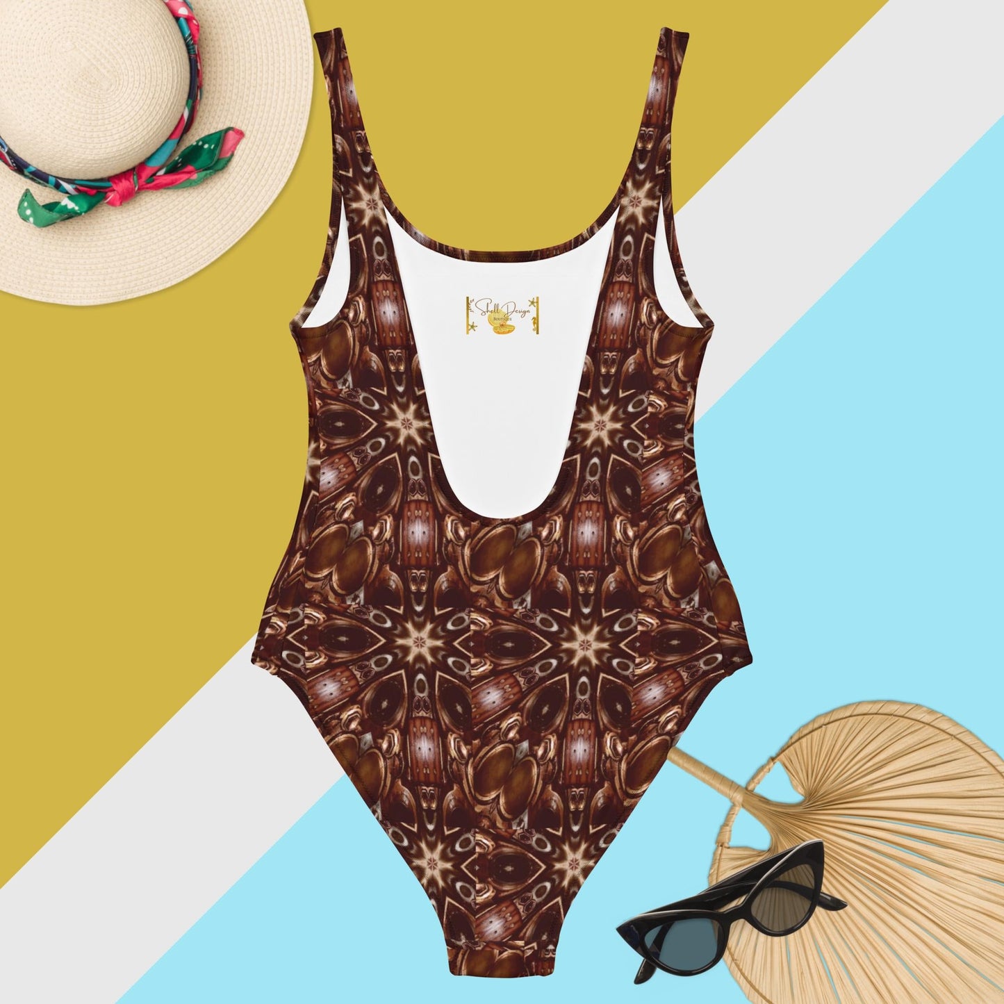 Steamy Brown Steampunk Design One-Piece Swimsuit