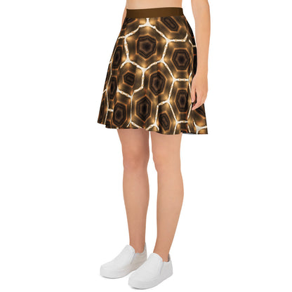 Brown Honeycomb Pattern Short Skater Skirt