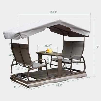 Alora 4-Seat Outdoor Aluminum Patio Swing Glider Bench With Canopy (SAK41726)