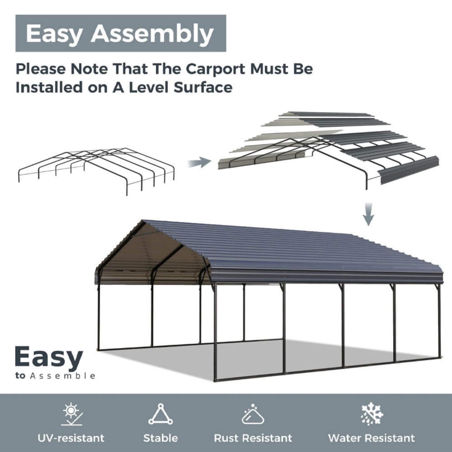 [12X25FT] Alora Heavy-Duty Extra-Large Multi Vehicle Carport Kit With Galvanized Steel Roof (SAK37514)