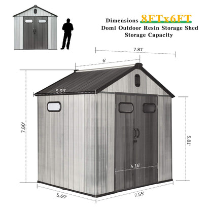 [06X08FT] Alora Heavy-Duty Outdoor All-Weather Resin Storage Shed With Lockable Doors, Windows, And Vents (SAK39874)