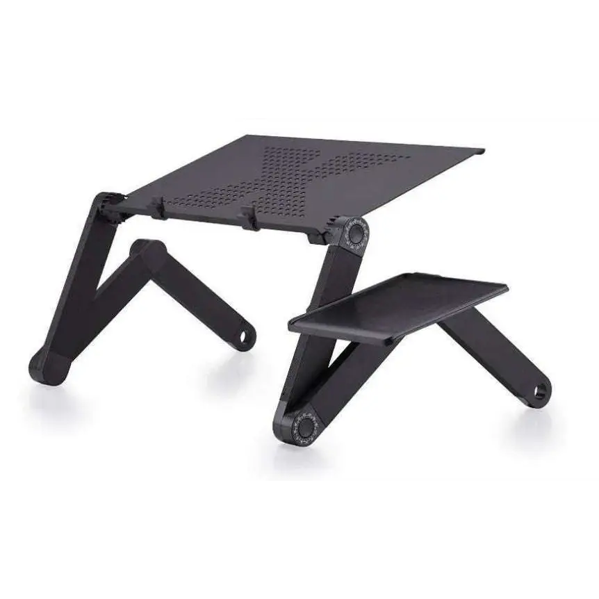 Aluminum Alloy Folding Laptop Desk — 360° Adjustable, Mouse Panel, Optional Cooling Fan, 42x26cm