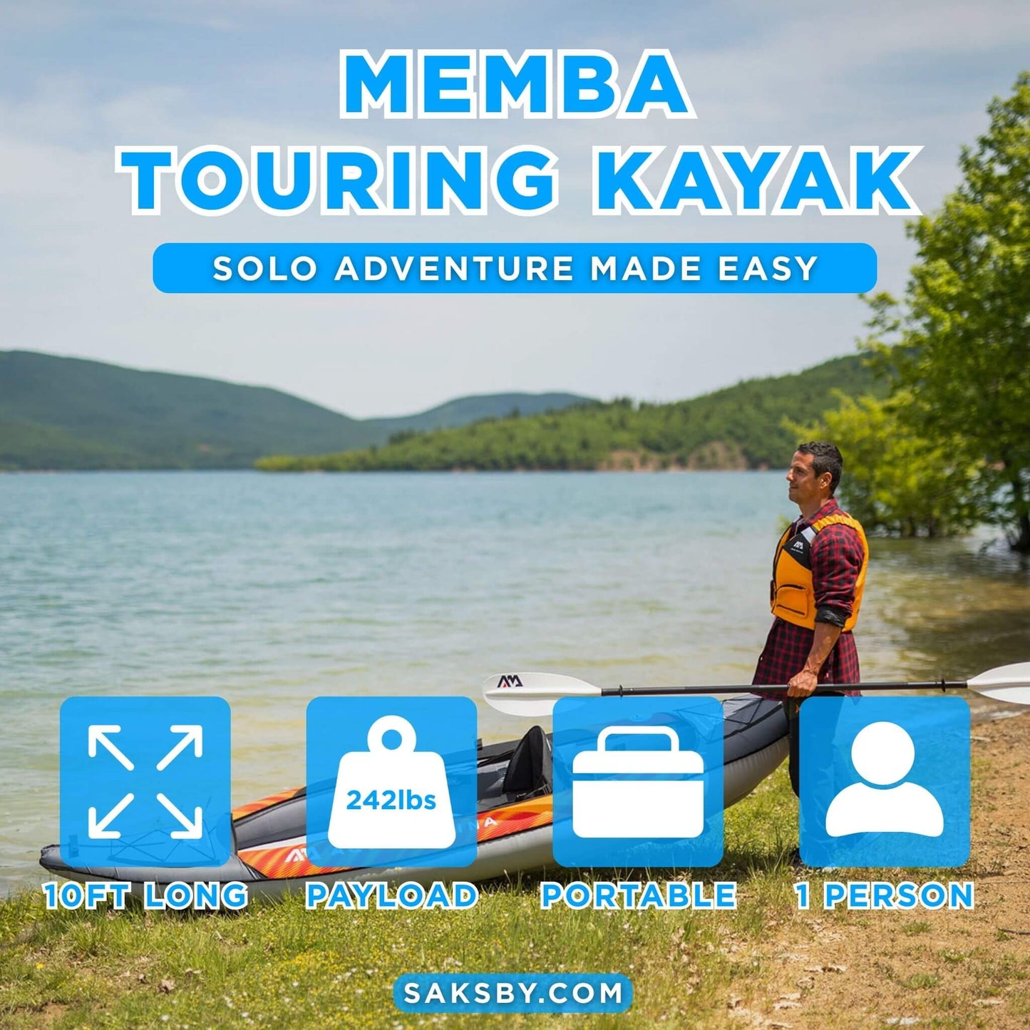 Aqua Marina Memba 330 10FT 1-Person Ultra Stiff Touring Kayak With Double Wall Fabric Floor [ME-330] (SAK56789)