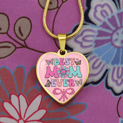 Best Mom Ever Pink Heart Shaped Graphic Necklace