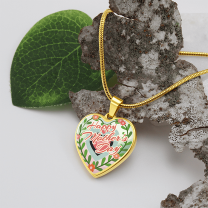 Happy Mother's Day Floral Heart Shaped Graphic Necklace