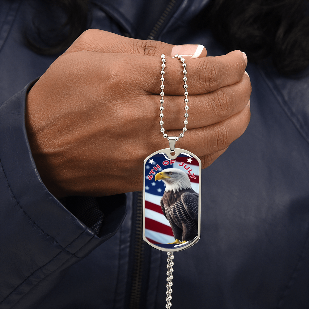 4th of July Bald Eagle Graphic Dog Tags Necklace