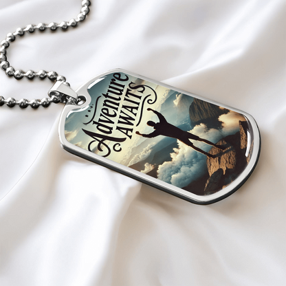 Adventure Awaits Motivational Graphic Dog Tags Necklace