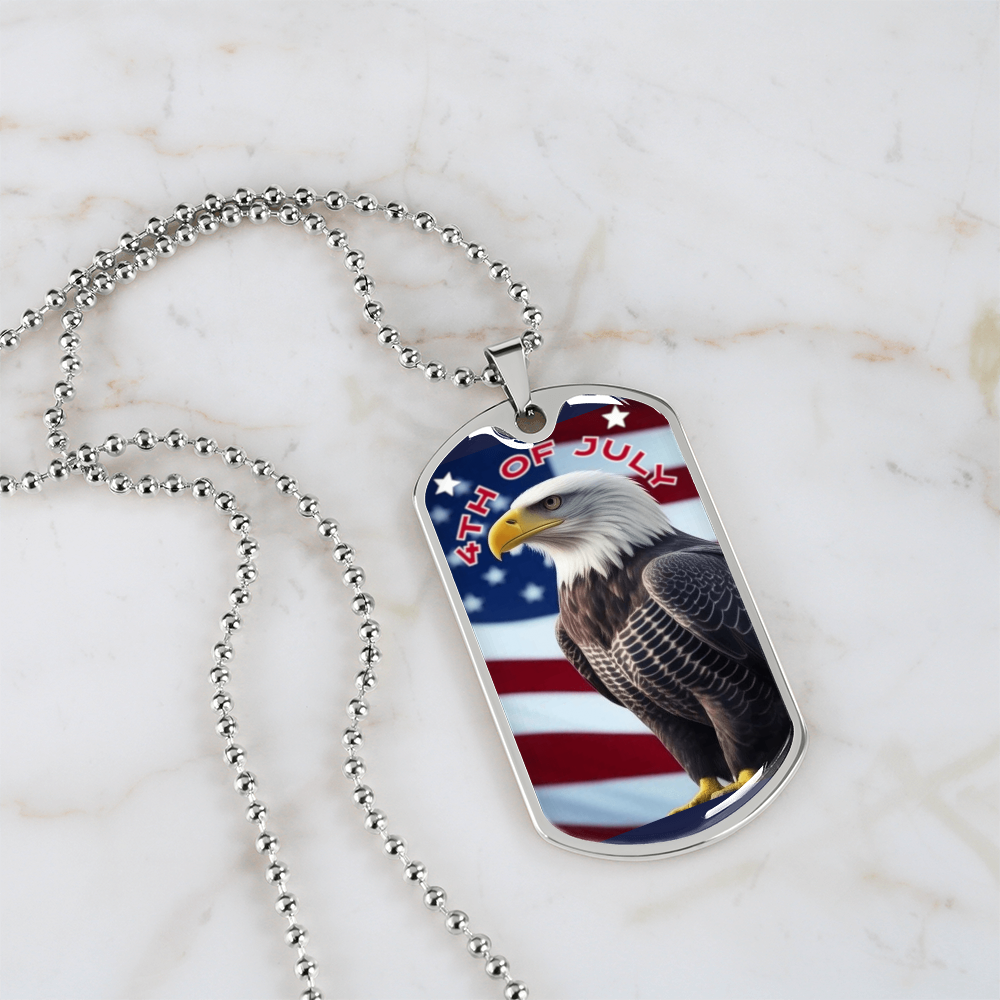 4th of July Bald Eagle Graphic Dog Tags Necklace