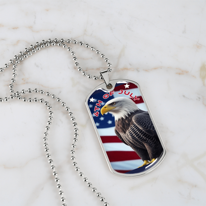 4th of July Bald Eagle Graphic Dog Tags Necklace