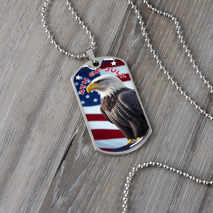 4th of July Bald Eagle Graphic Dog Tags Necklace