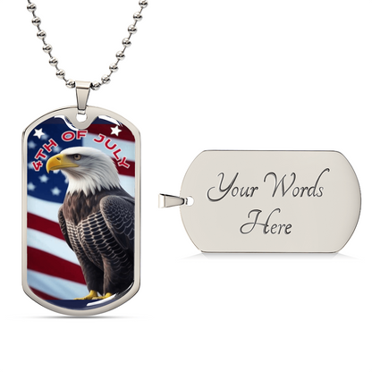 4th of July Bald Eagle Graphic Dog Tags Necklace