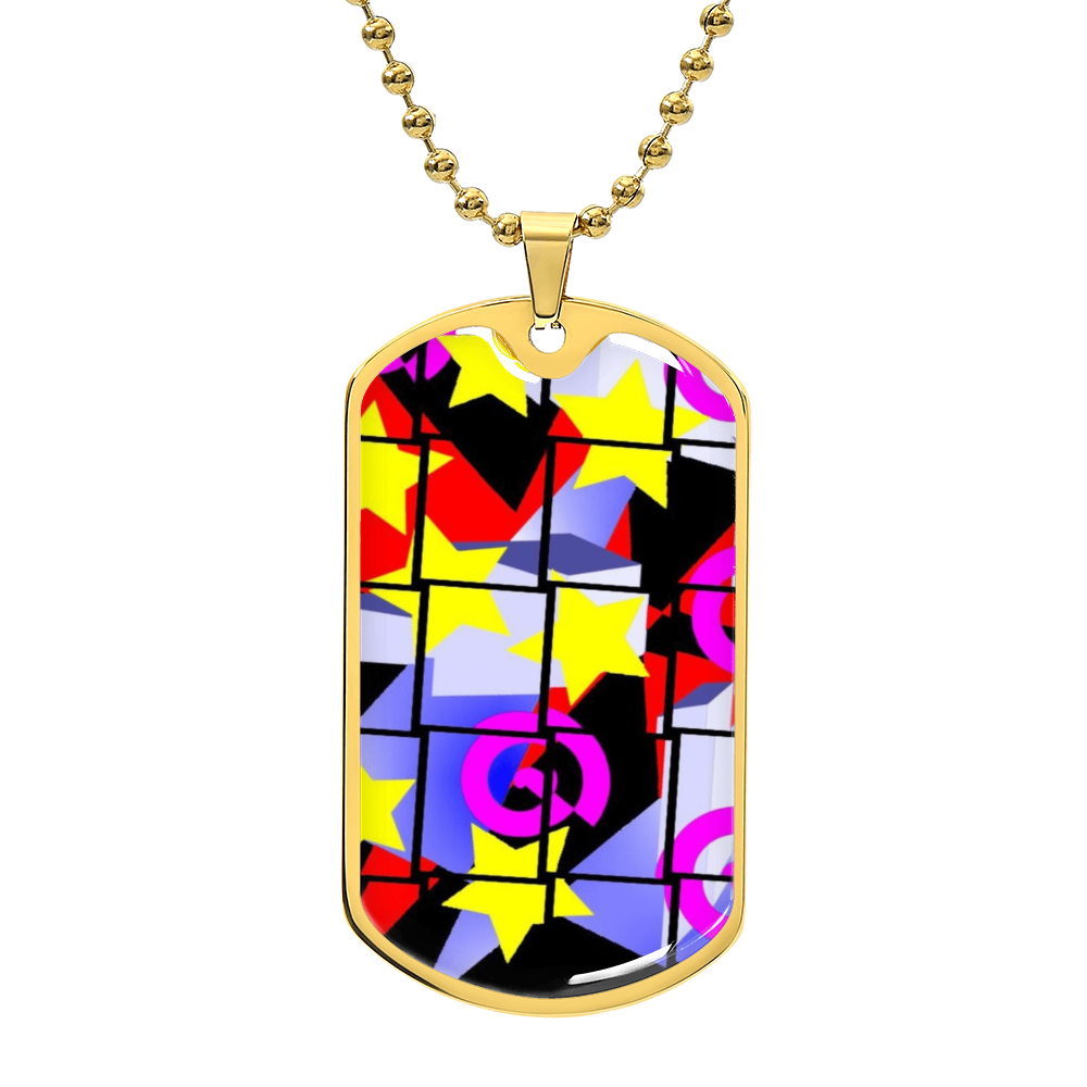 1980's Abstract Pattern Graphic Dog Tags Necklace