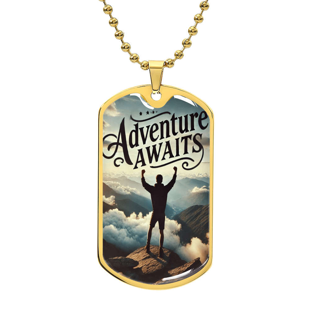 Adventure Awaits Motivational Graphic Dog Tags Necklace