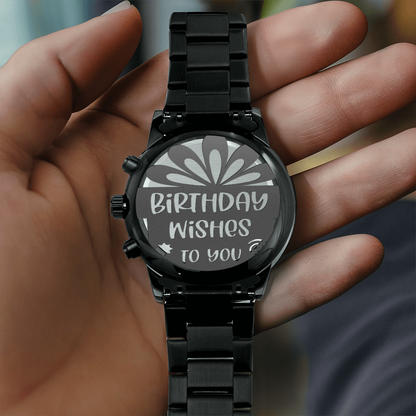 Birthday Wishes to You Engraved Black Chronograph Watch