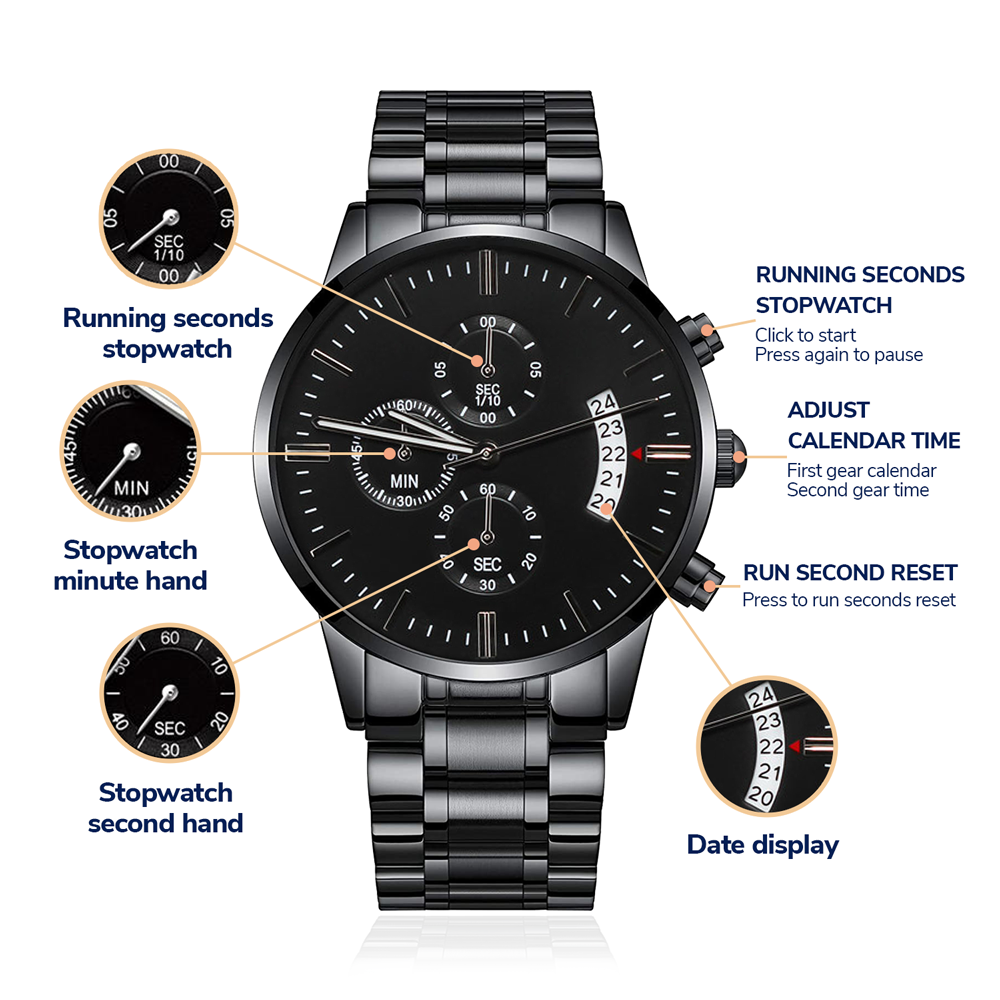 Best Papa Ever Happy Father's Day Engraved Black Chronograph Watch