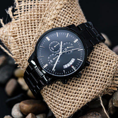 Let Everything that has Breath Praise the Lord Faith Based Engraved Black Chronograph Watch